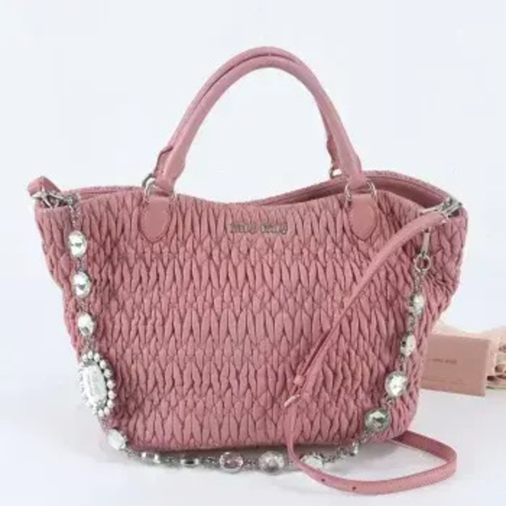 Miu Miu Nappa Crystal Matelasse Leather Crossbody Bag Red Pink
